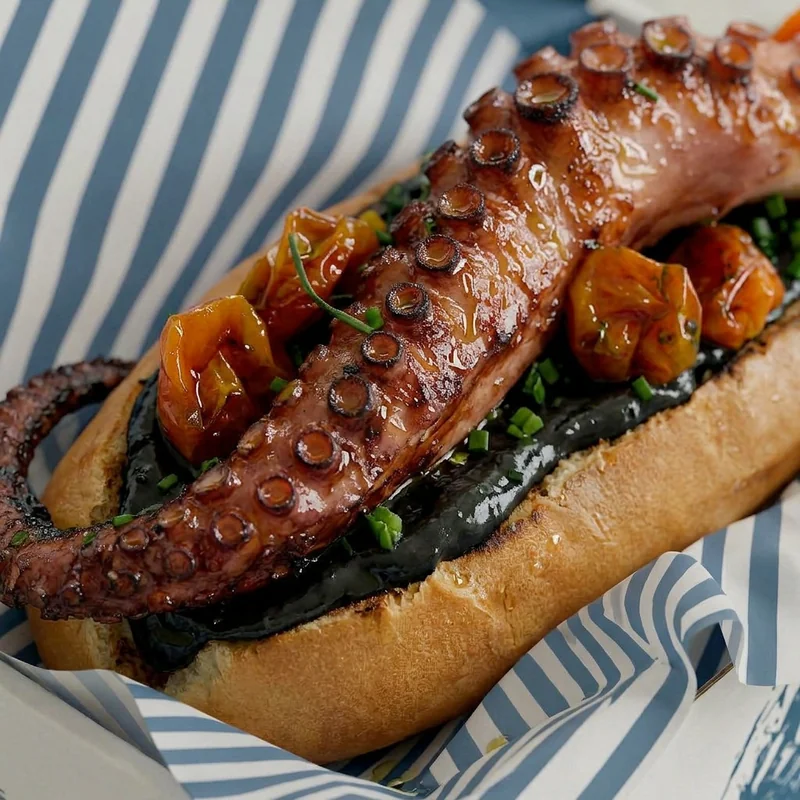 Octopus with black garlic sandwich